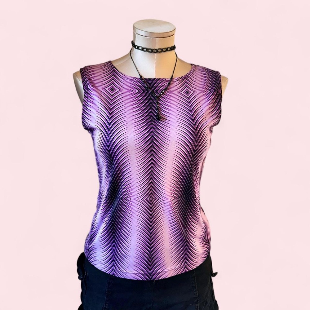 Bold purple and pink geometric print blouse - Picture 3 of 4